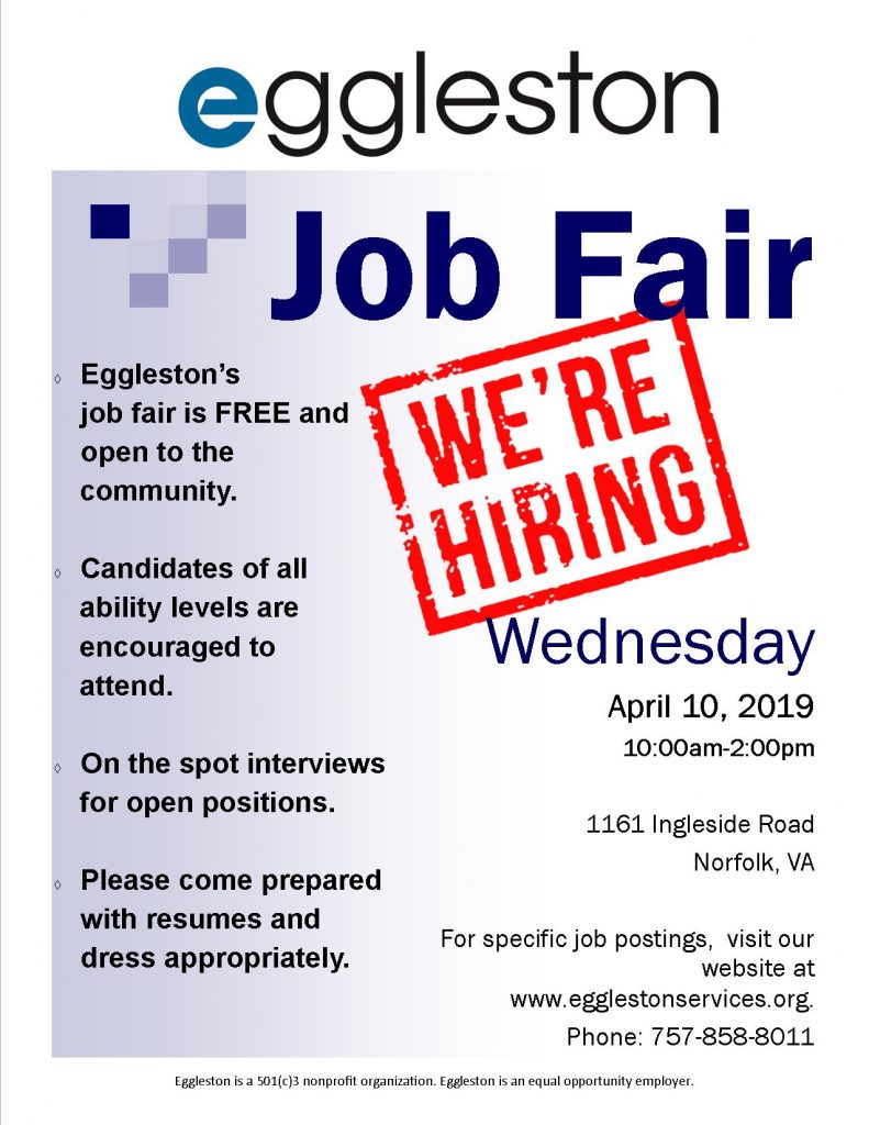 Eggleston to hold job fair on Wednesday, April 10th Eggleston Services VA