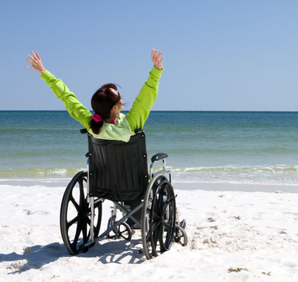 woman in a wheelchair at the beach