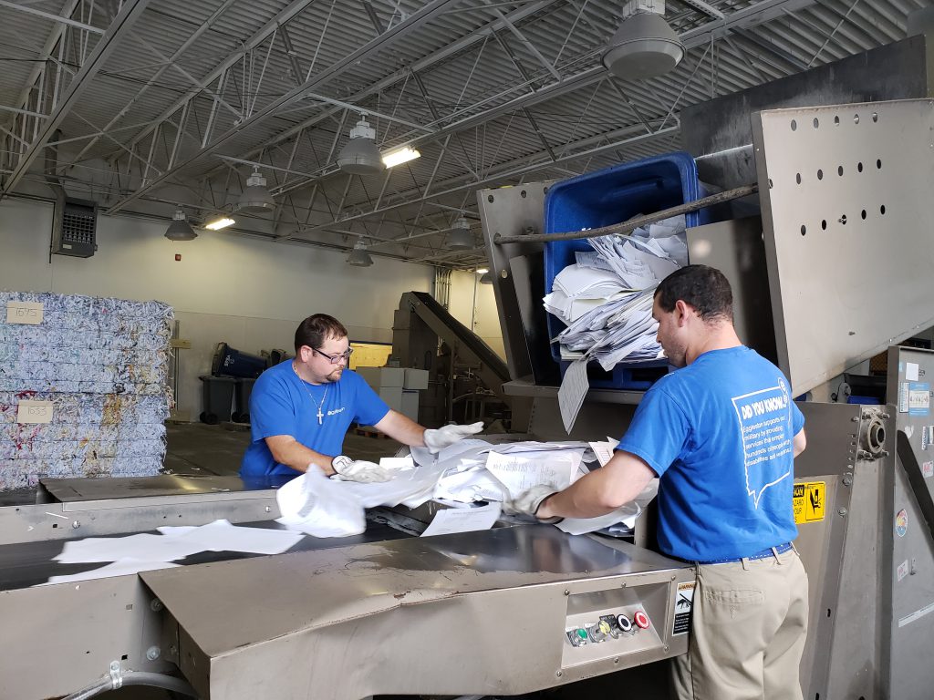 Two Eggleston Staff Member Working at Document shredding facility in Norfolk