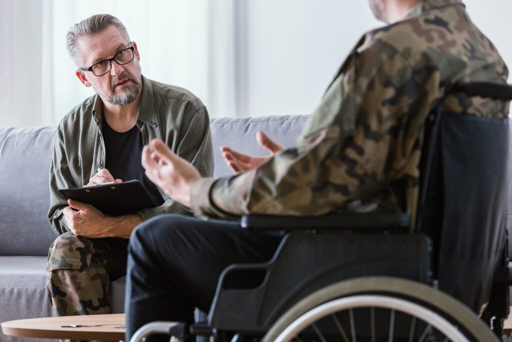 Veteran on a wheelchair on a psychotherapy session